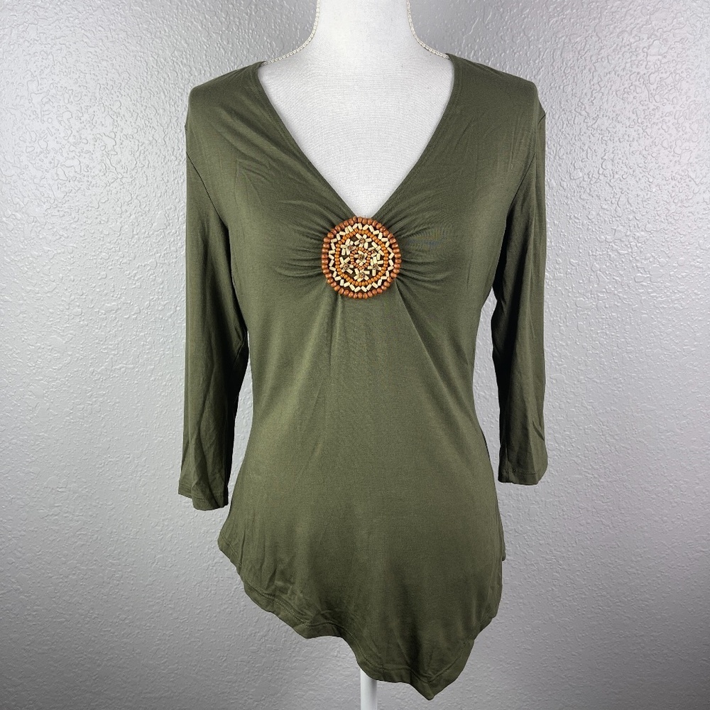 Olive Green Top with beautiful bead detail